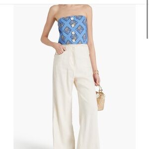 Veronica Beard Ziene Linen Top- Light Blue Multi